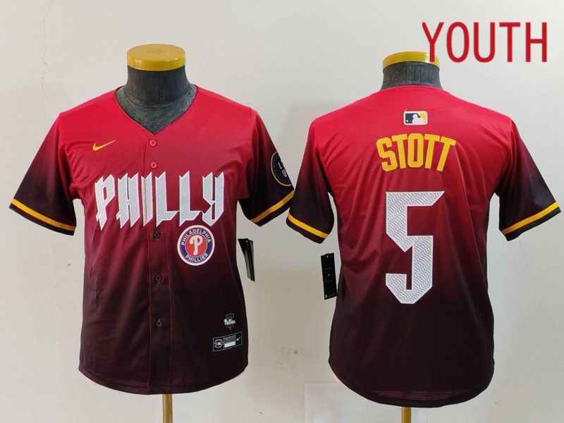 Youth Philadelphia Phillies #5 Stott Red City Edition 2024 Nike MLB Jersey style 5